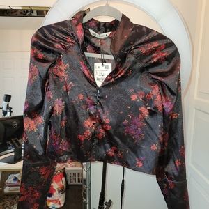 NWT Zara Crop Oriental Print Top